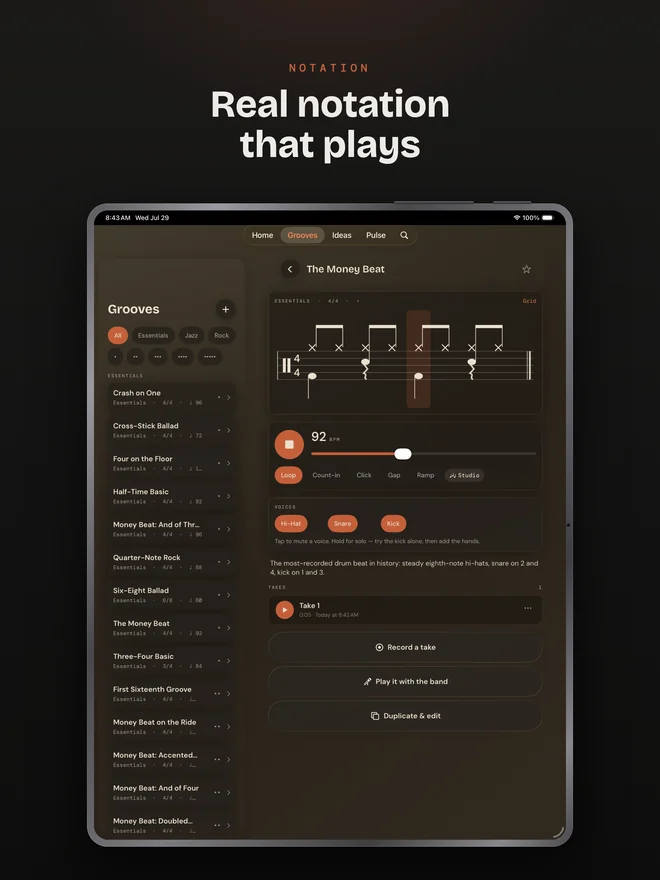 Drum Buddha on iPad — Groove detail