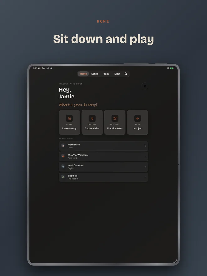Guitar Buddha on iPad — Home
