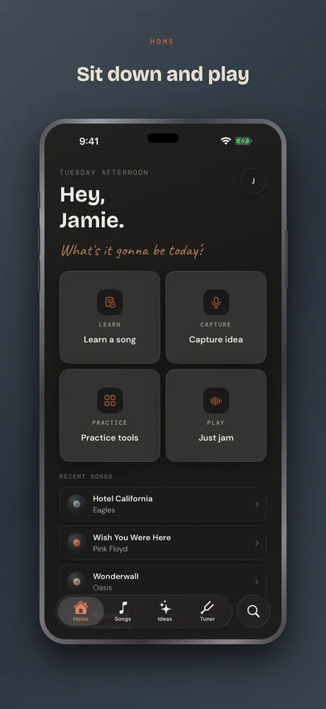 Guitar Buddha on iPhone — Home — sit down and play