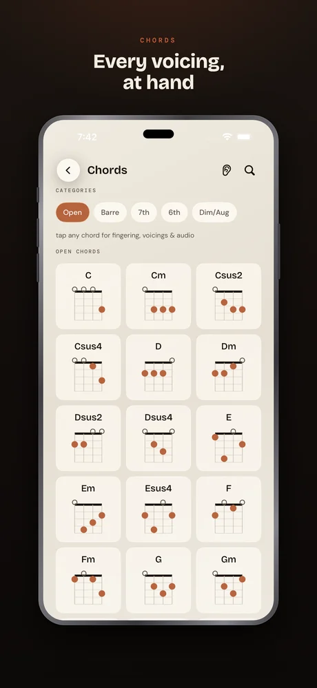 Ukulele Buddha on iPhone — Chords — every voicing, at hand