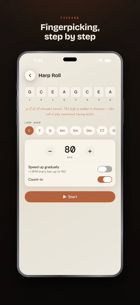 Ukulele Buddha on iPhone — Fingerpicking, step by step