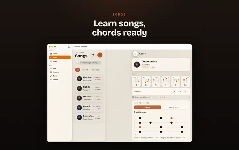 Ukulele Buddha on Mac — Songs